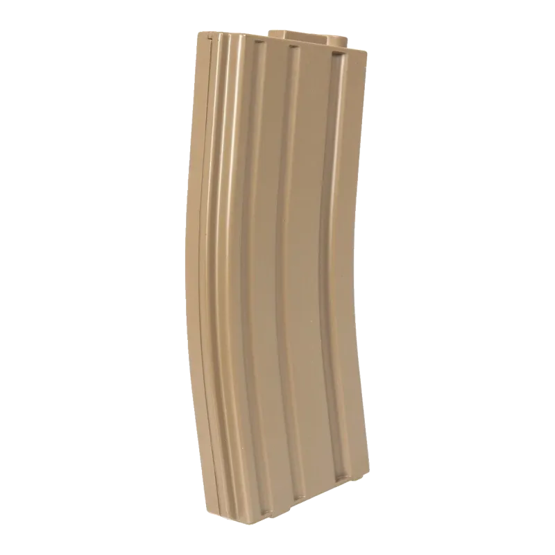 Chargeur mid-cap M4 Specna Arms tan seul, face avant nervurée vue de trois quarts