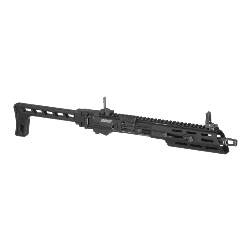 Kit de conversion carabine G&G SMC9 noir, crosse dépliée, vue de trois quarts côté gauche