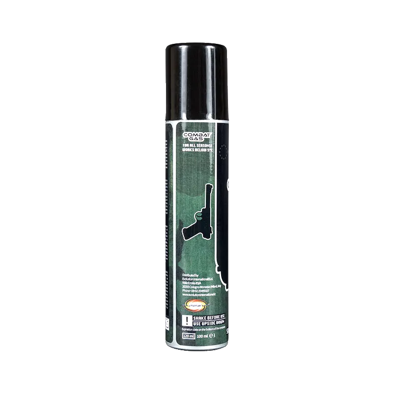 Combat Gas Evolution 120 ml, dos de la bouteille avec mentions 120 ml, 100 ml et toutes saisons
