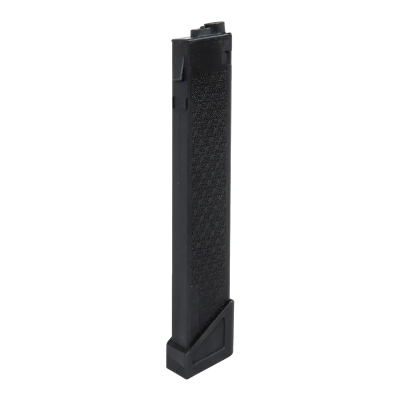 Chargeur S-Mag Specna Arms série X 100 billes noir, vue de côté avec talon élargi
