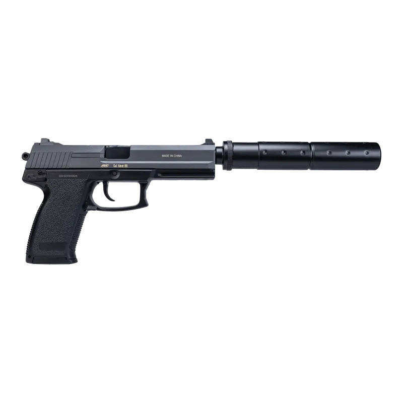 ASG DL60 Socom, vue de profil, autre côté, avec marquage ASG Cal. 6 mm BB et faux silencieux