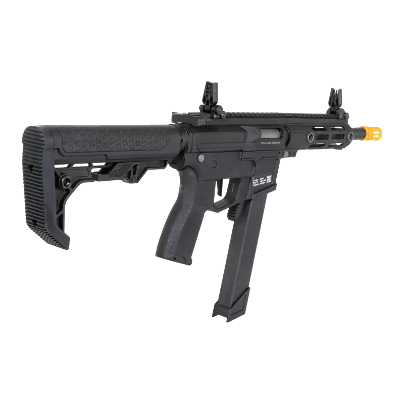 Specna Arms SA-FX01 Flex HAL ETU noire, vue de trois quarts arrière, crosse Light Ops