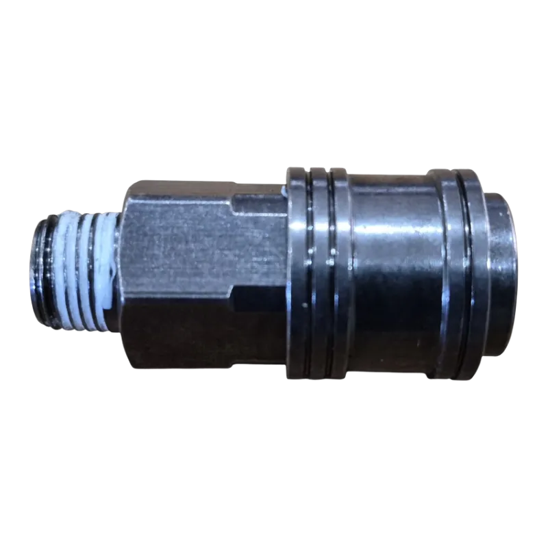 Coupleur femelle Balystik EU, vue de côté avec filetage mâle 1/8 NPT à gauche
