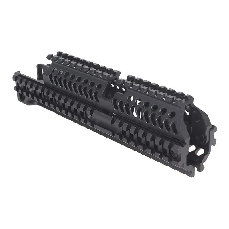 Garde-main RIS Big Dragon noir en aluminium pour AK, vue de trois quarts avec ses ajourages