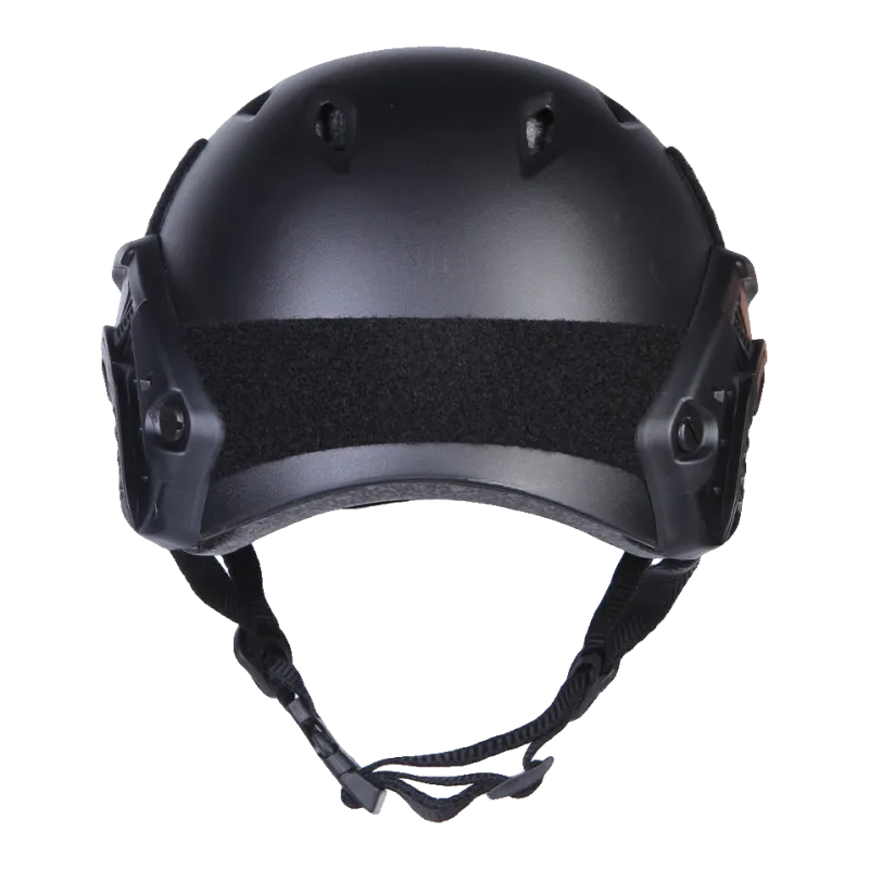 Casque Fast EmersonGear noir EM8818B, vue arrière avec panneau velcro et rails latéraux
