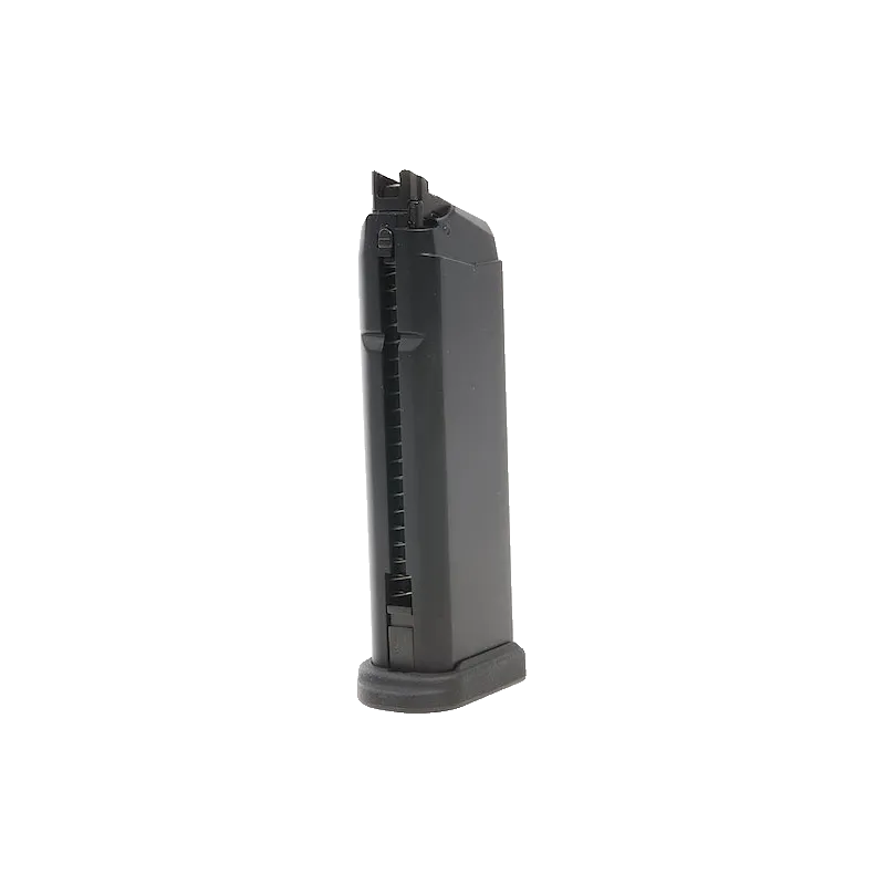G&G Armament - Chargeur gaz 23 billes GTP9 noir, vue de profil avec fente du ressort et talon