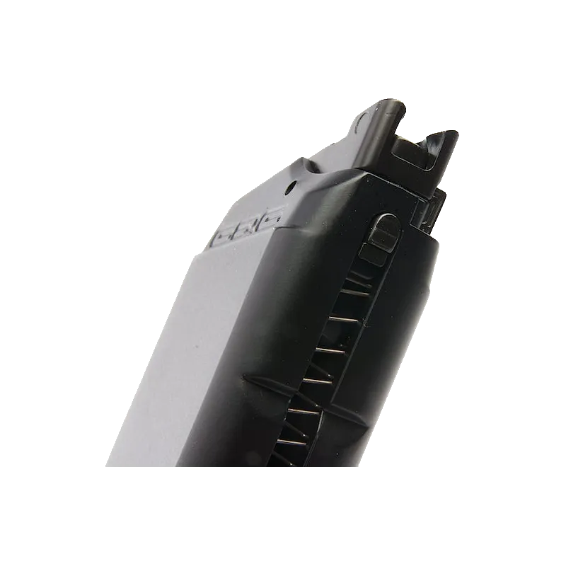 G&G Armament - Chargeur gaz GTP9, détail de la tête du chargeur et du ressort visible