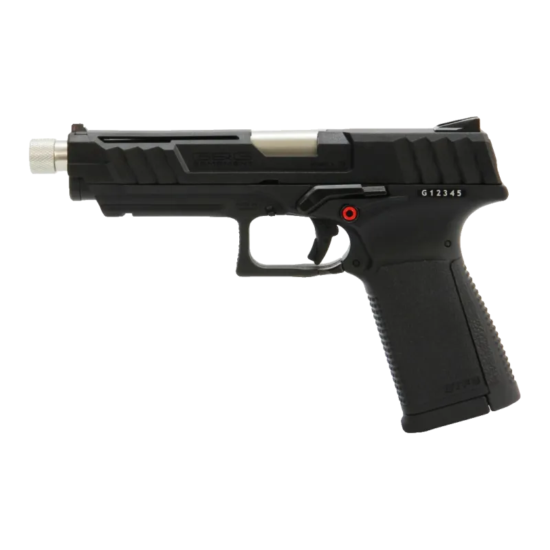 Pistolet gaz G&G GTP9 noir, vue de profil côté gauche, marquage G&G Armament sur la culasse