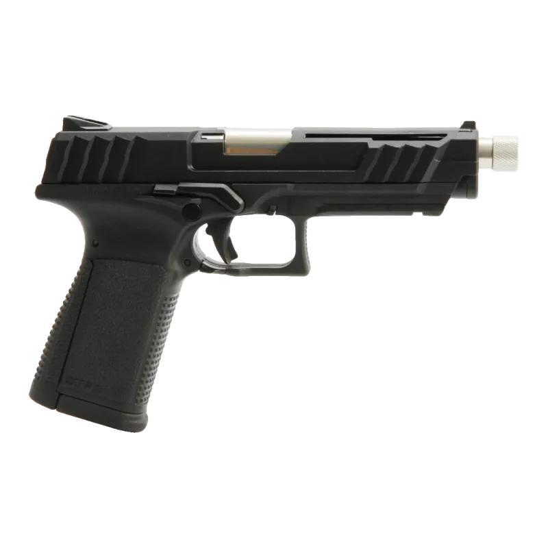 Pistolet gaz G&G GTP9 noir, vue de profil côté droit avec embout fileté