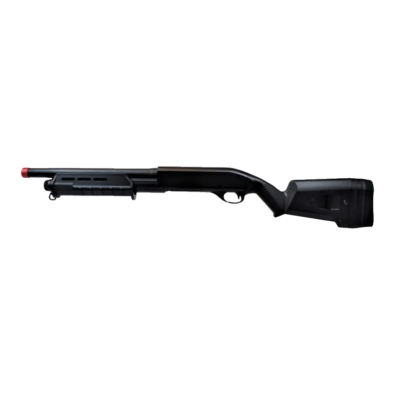 Fusil à pompe Cyma CM355MB métal noir, vue de profil canon à gauche