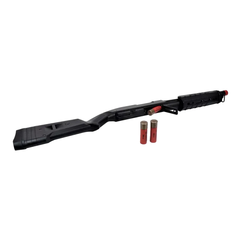 Fusil à pompe Cyma CM355MB métal noir, carter ouvert avec cartouches rouges