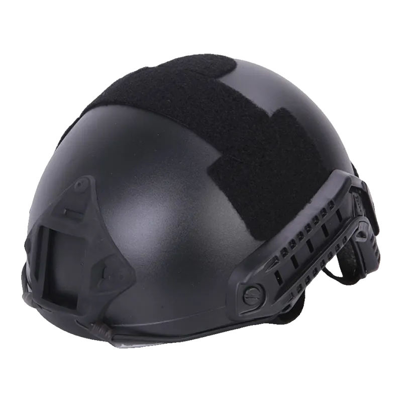 Casque Fast type MH noir EMERSONGEAR EM8820B, vue trois quarts avec support NVG et velcro