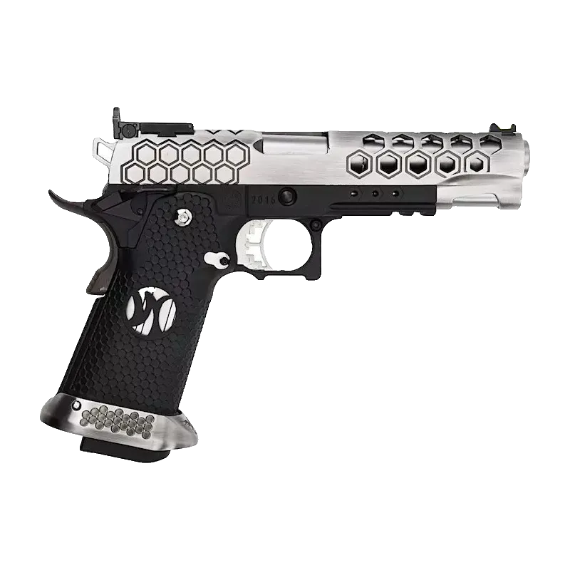 AW CUSTOM - Pistolet GBB Hi-Capa HX2501 en métal - Noir et argent