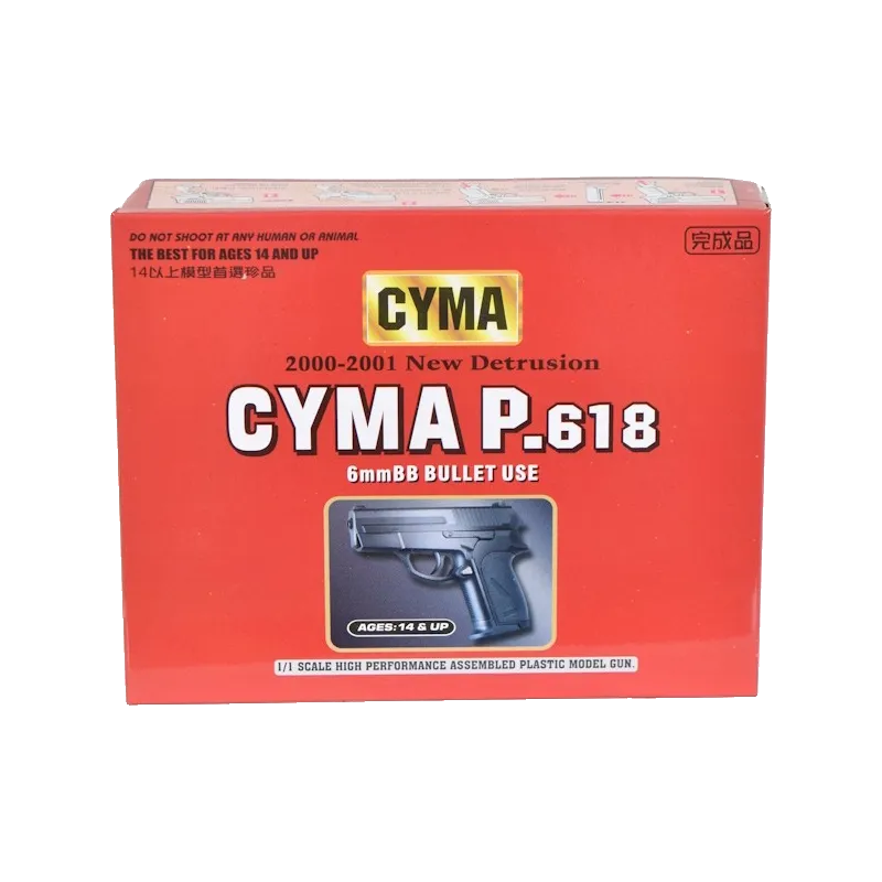 Boîte du pistolet à ressort Cyma P618 noir, face avant