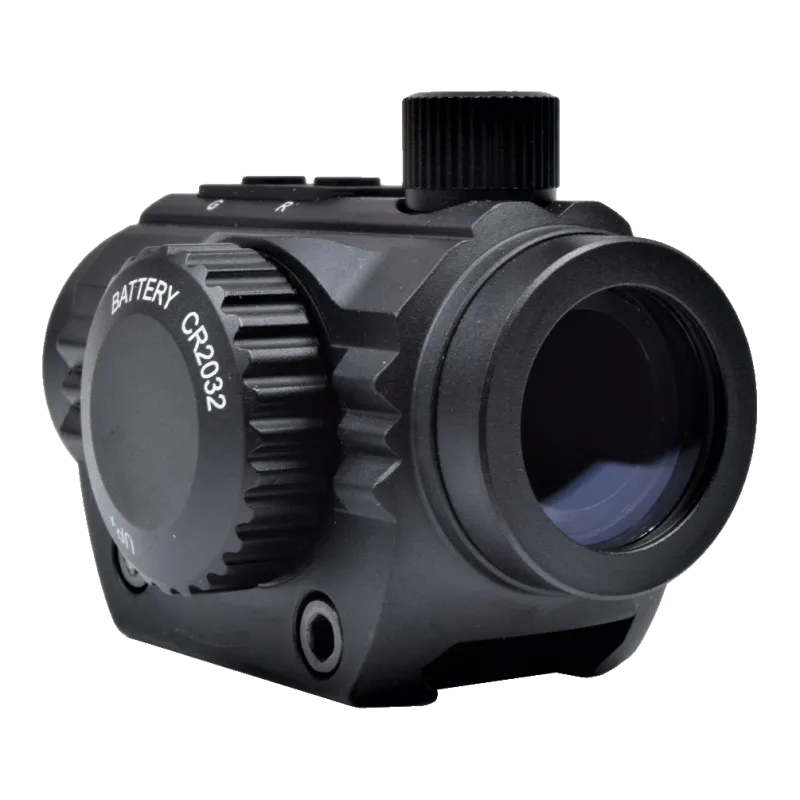 Viseur point rouge et vert JS-Tactical, trois quarts avant côté capuchon de pile CR2032