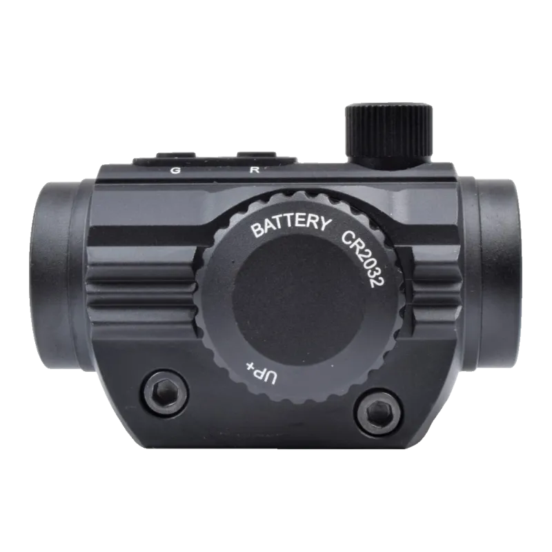 Viseur compact JS-Tactical de profil, capuchon pile CR2032 et boutons G et R sur le dessus