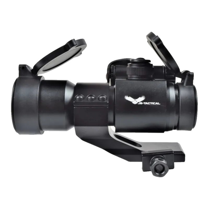 Viseur point rouge JS-Tactical 32 mm de profil côté logo, écrou de serrage de la rehausse