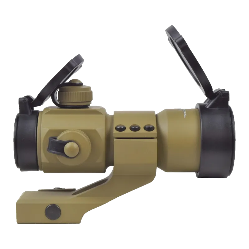 Viseur point rouge JS-Tactical tan sur rehausse rail 20 mm, profil côté réglage de dérive