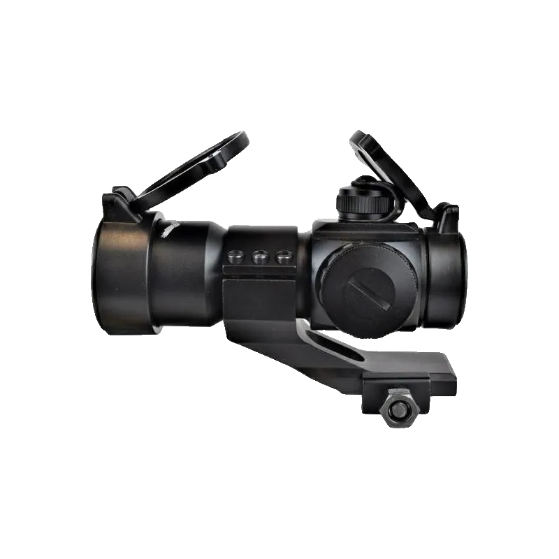 Viseur point rouge JS-Tactical noir sur rehausse rail 20 mm, caches de lentilles ouverts