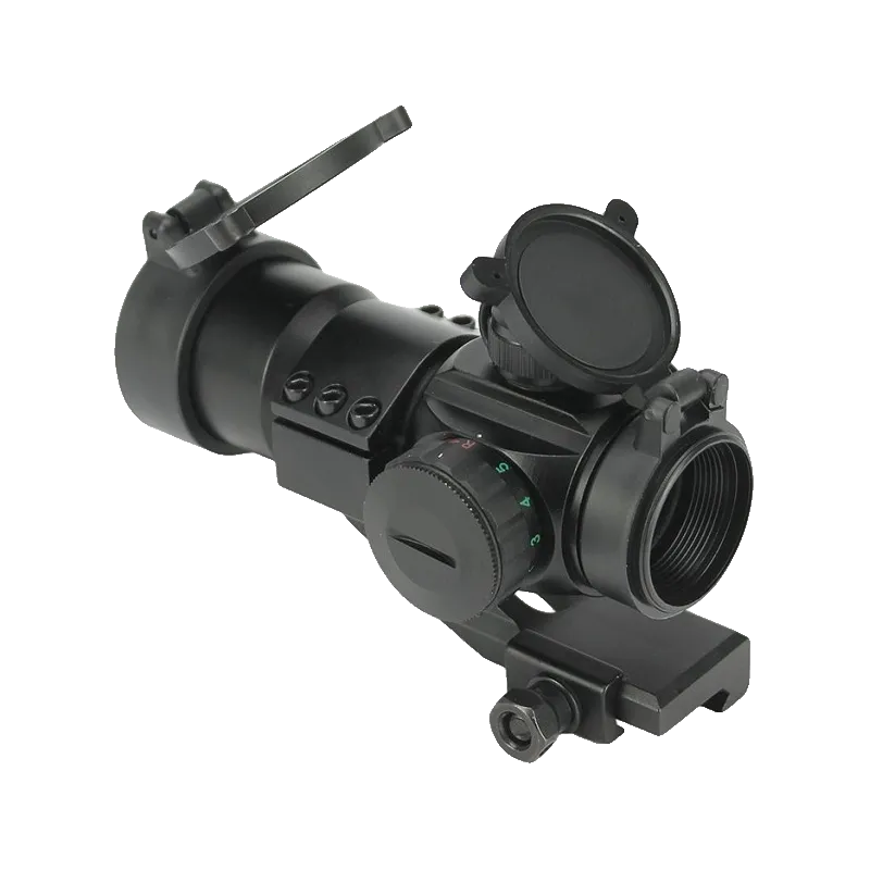 Viseur point rouge JS-Tactical noir 30 mm, vue trois quarts arrière, molette graduée 1 à 5