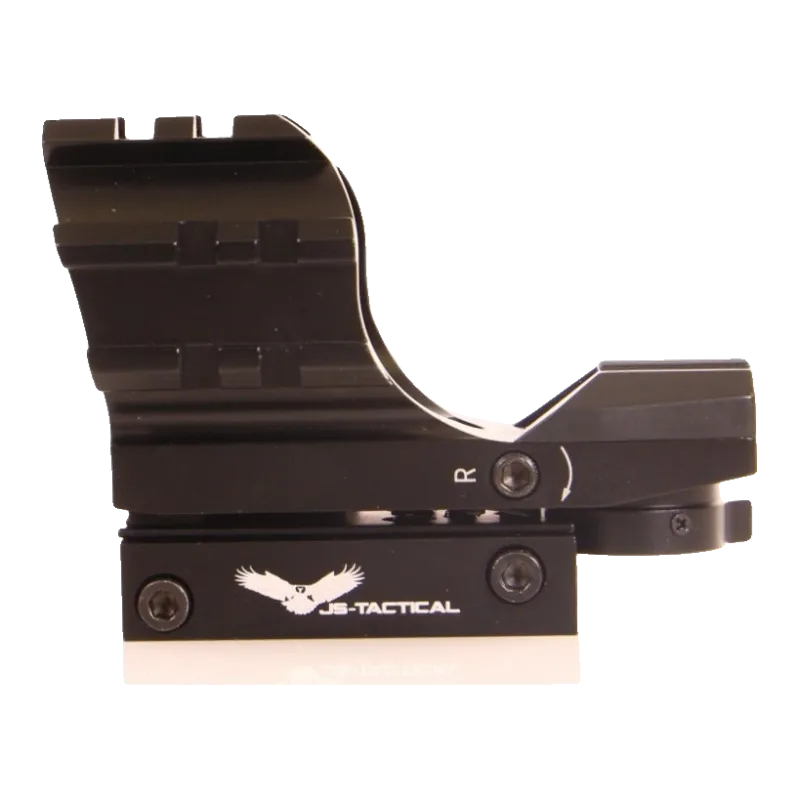 Viseur point rouge JS-Tactical 32 mm noir, profil côté réglage de dérive, embase marquée JS-Tactical