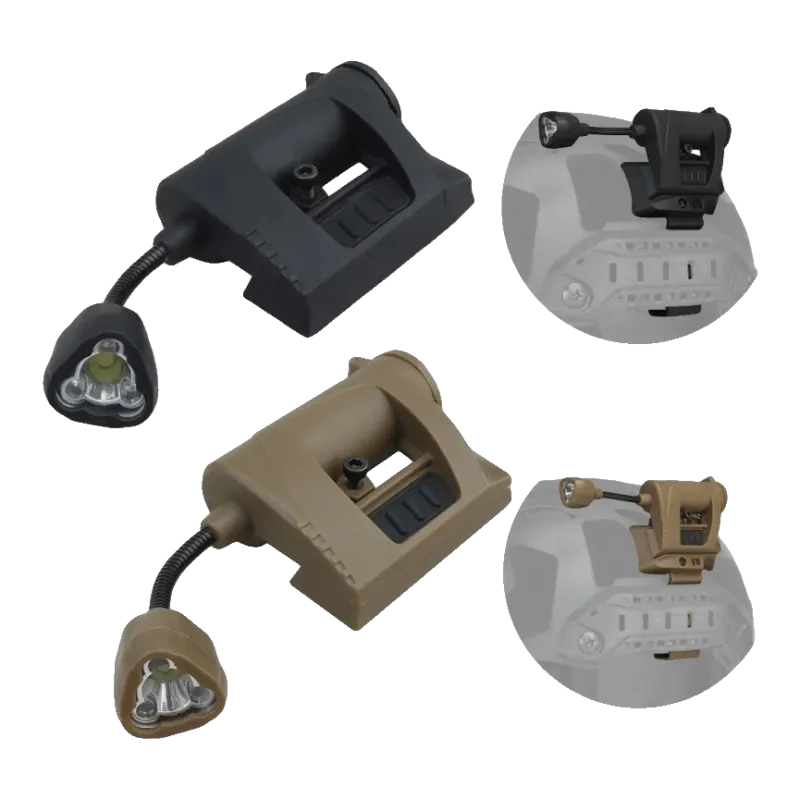 Lampe de casque Tactical Ops MPLS Charge en tan et en noir, avec aperçu montée sur casque type Fast