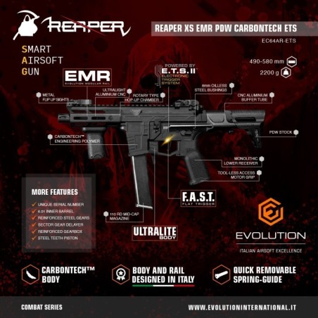 Evolution International - Réplique AEG Reaper XS EMR PDW Carbontech ETS II - Noir