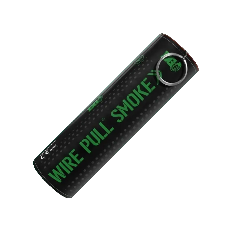 Fumigène Enola Gaye WP40 vert Wire Pull, anneau de goupille sur le côté, vue inclinée