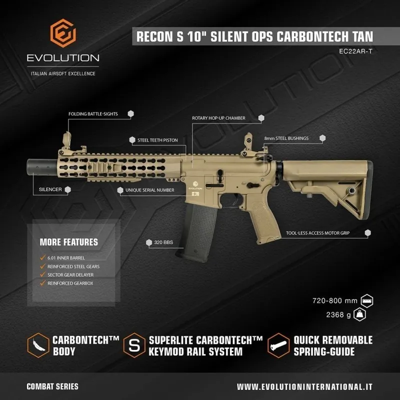 Evolution International - Réplique AEG Recon Superlite 10” Silent Ops Carbontech - Tan — Vue 3