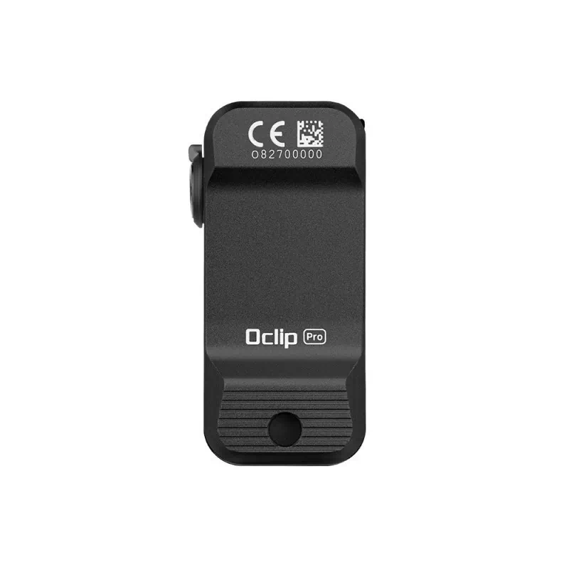 Lampe Olight Oclip Pro noire, vue de dos avec marquage Oclip Pro et clip