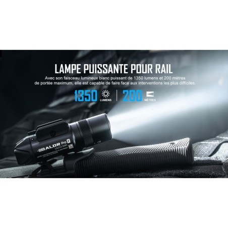 Olight - Baldr Pro R | Lampe tactique avec laser vert & 1350 lumens LED - Noir