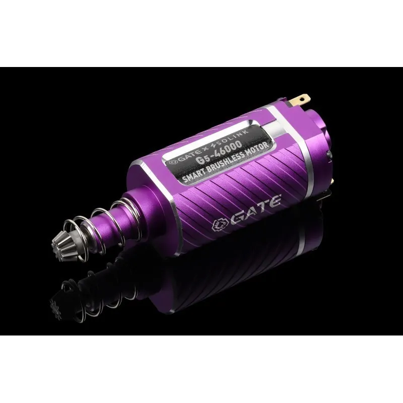 Moteur Gate G5 Plus violet sur fond noir avec reflet