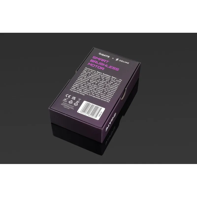 Dos de la boîte du moteur Gate G5 Smart Brushless Motor avec code-barres