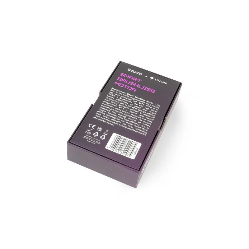 Dos de la boîte Gate G5 Smart Brushless Motor sur fond blanc