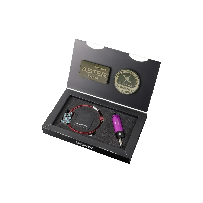 Kit Gate Pulsar H et Aster II Bluetooth dans sa boîte ouverte avec patchs