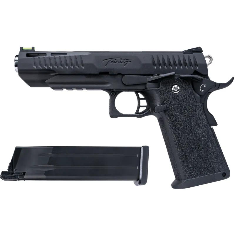 Pistolet GBB Modify Hi-Capa 5.1 Trinity noir profil gauche avec chargeur sorti