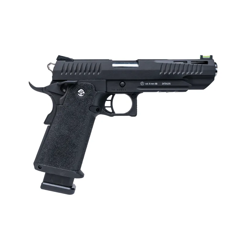 Pistolet GBB Modify Hi-Capa 5.1 Trinity noir, profil droit, marquages de carcasse