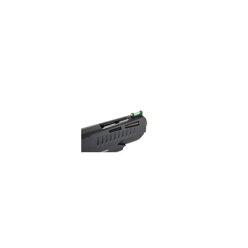 Pistolet GBB Modify Hi-Capa 5.1 Trinity noir, détail avant de culasse et guidon fibre