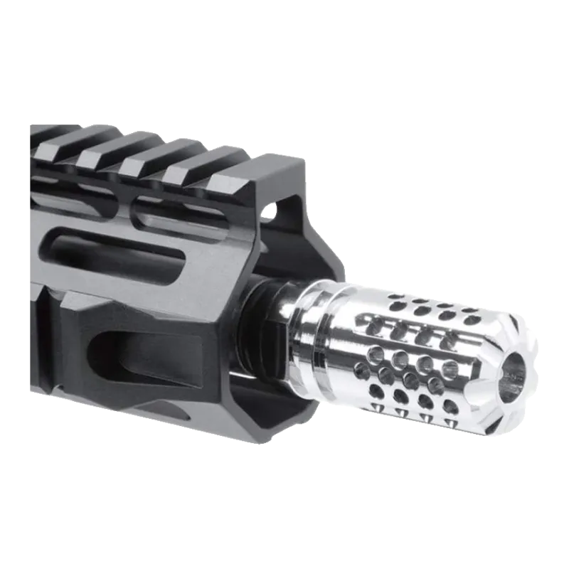 Cache-flamme Dytac SLR Synergy Mini Titanium monté au bout d'un garde-main type AR
