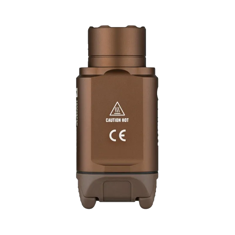 Olight PL-3S Valkyrie tan, vue de dessous avec marquage CE