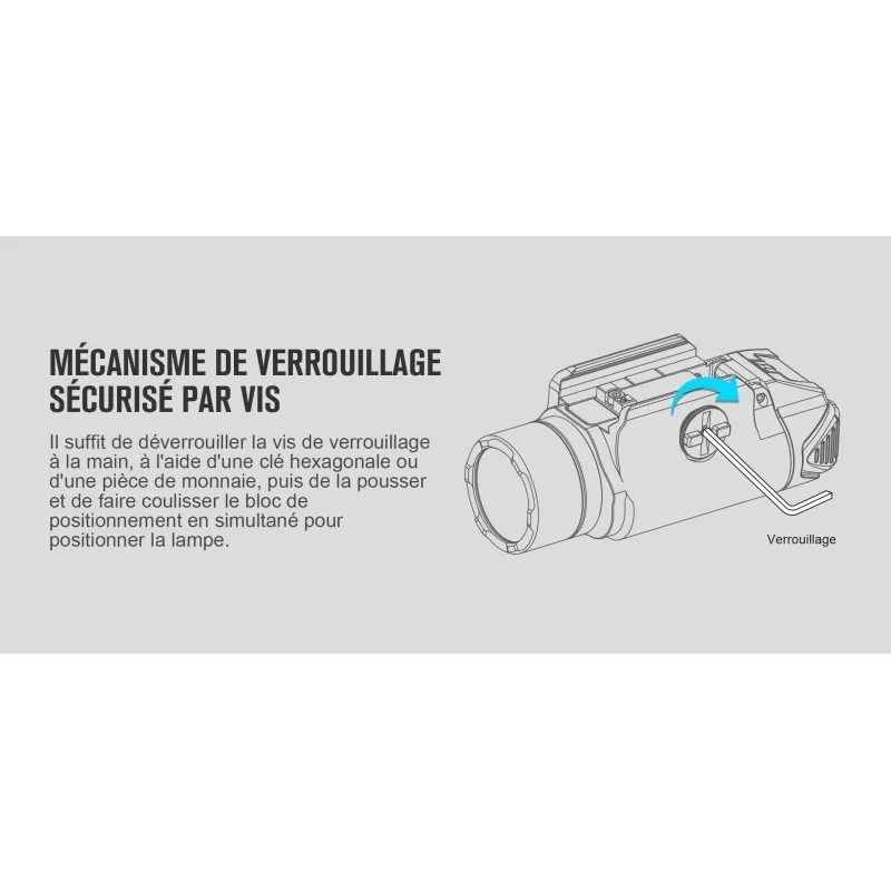 Schéma du verrouillage par vis de la lampe Olight PL-3S Valkyrie