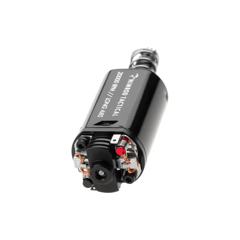 Moteur Nimrod Tactical Blackbird 20K axe long, vue arrière des balais et connectiques