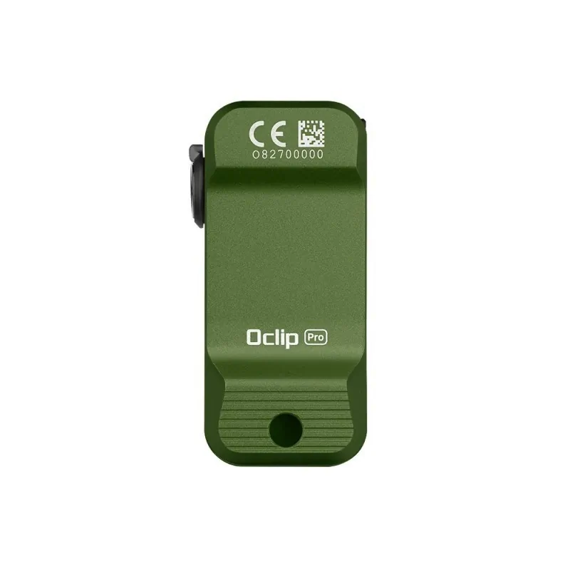 Lampe Olight Oclip Pro vert OD, vue de dos avec marquage Oclip Pro