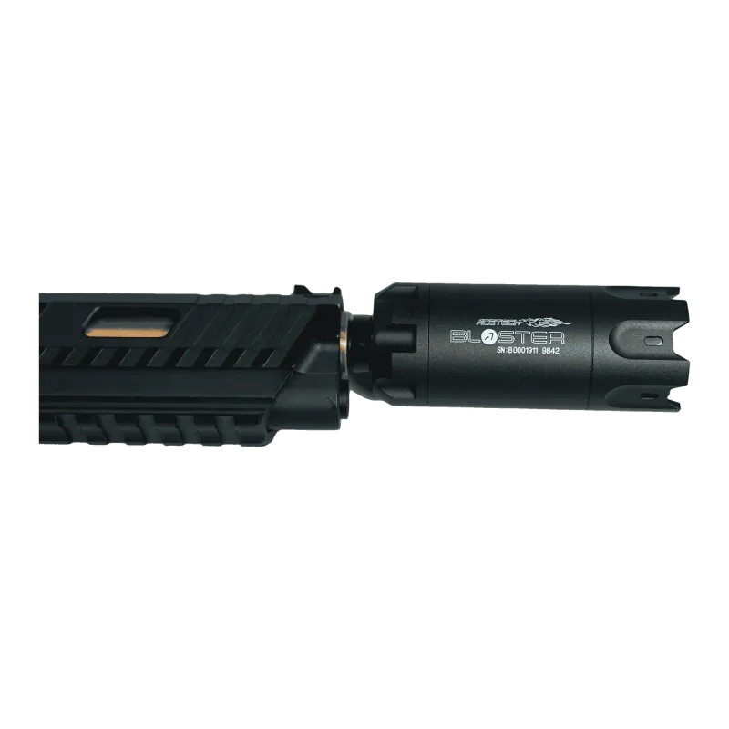 Traceur Acetech Blaster noir monté sur un pistolet, vue de profil