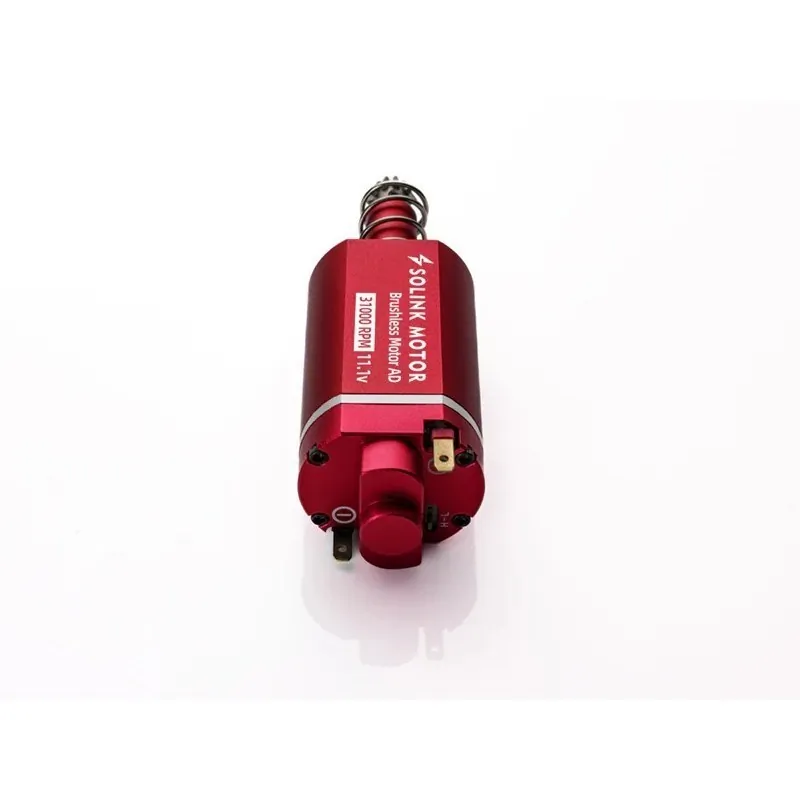 Moteur brushless Solink Advanced 31K axe long rouge, vue arrière des cosses et du capot