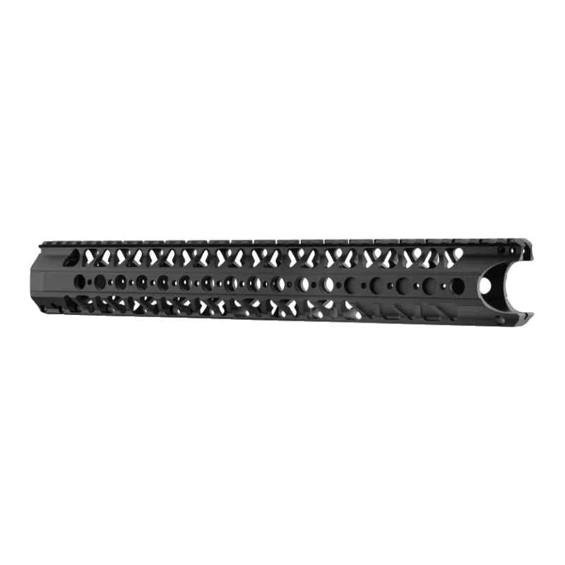 Garde-main SHS style LVOA noir, embout droit et rail Picatinny, autre vue de trois quarts
