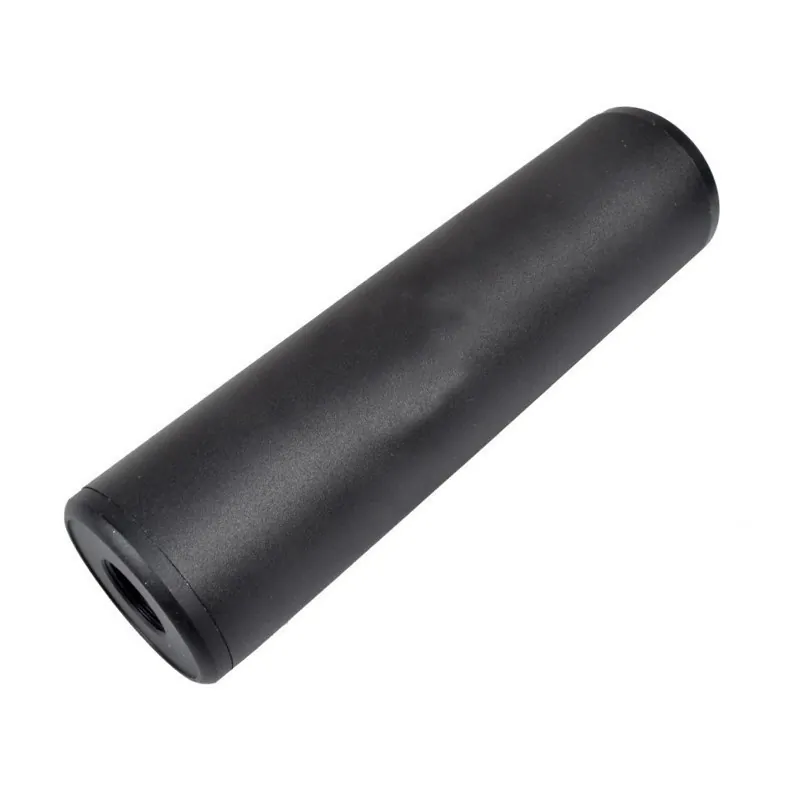 Silencieux CYMA HY-186 noir 130 mm, gros plan du côté fileté 14 mm