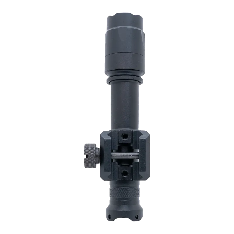 Lampe ASG Strike Systems WL1080 noire, vue de dessous de la fixation rail 20 mm et de sa molette