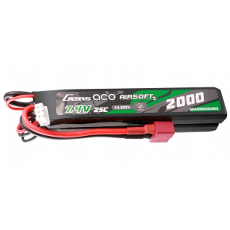 GENS - Batterie Lipo 7.4V 2000mAh 25C - T-DEAN - 2 Bâtons