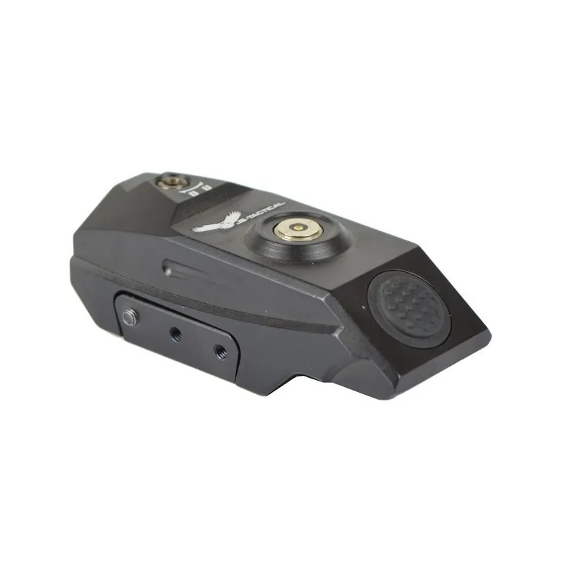 Laser rouge JS-TACTICAL noir pour rail Picatinny, vue de trois quarts arrière avec bouton